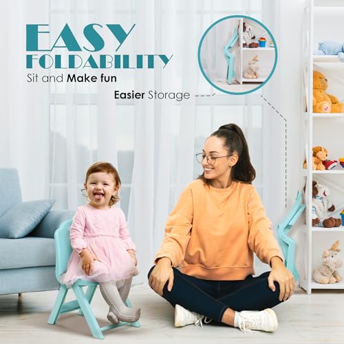 HAPPY BEAR Table and Folding Chair Set for Kids Strong & Durable Plastic Made Rectangle Table with Box Space for Stationery 3 Level Height Adjustable (Light Blue) - Image 7