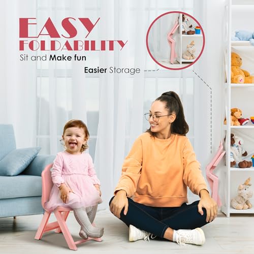 HAPPY BEAR Table and Folding Chair Set for Kids Strong & Durable Plastic Made Rectangle Table with Box Space for Stationery 3 Level Height Adjustable (Light Pink) - Image 7