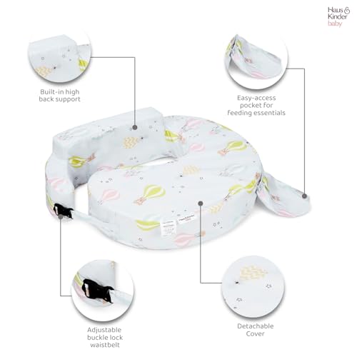 haus & kinder Baby Feeding Pillow for New Born Baby, Breastfeeding & Nursing Pillow with Removable Cover, Posture Support with Pocket, Adjustable Strap, 0–24 Months (Hot Air Balloon) - Image 5