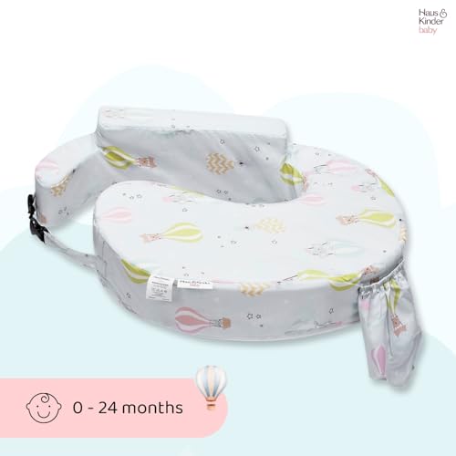 haus & kinder Baby Feeding Pillow for New Born Baby, Breastfeeding & Nursing Pillow with Removable Cover, Posture Support with Pocket, Adjustable Strap, 0–24 Months (Hot Air Balloon) - Image 2