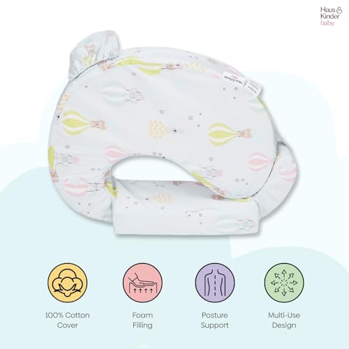 haus & kinder Baby Feeding Pillow for New Born Baby, Breastfeeding & Nursing Pillow with Removable Cover, Posture Support with Pocket, Adjustable Strap, 0–24 Months (Hot Air Balloon) - Image 3