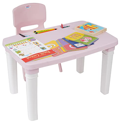 HAPPY BEAR Table and Chair Set for Kids Strong & Durable Plastic Made Rectangle Table with Box Space for Stationery 3 Level Height Adjustable (Pink) - Image 7