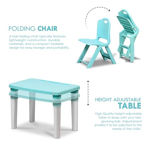 HAPPY BEAR Table and Folding Chair Set for Kids Strong & Durable Plastic Made Rectangle Table with Box Space for Stationery 3 Level Height Adjustable (T&F2-Blue) - Image 4