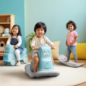 Happy Bear 3-in-1 Rock n Roll Ride-On | Push Car for 1 – 5 Years | Rocking Horse for Toddlers | Balance Board | Safe, Sturdy & Fun Indoor Toy (Blue, Rock & Roll)