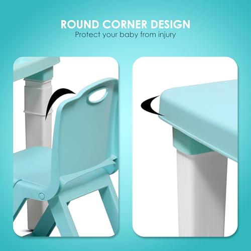 HAPPY BEAR Table and Folding Chair Set for Kids Strong & Durable Plastic Made Rectangle Table with Box Space for Stationery 3 Level Height Adjustable (T&F2-Blue) - Image 5