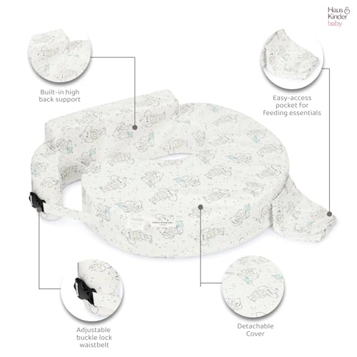 haus & kinder Baby Feeding Pillow for New Born Baby, Breastfeeding & Nursing Pillow with Removable Cover, Posture Support with Pocket, Adjustable Strap, 0–24 Months (Baby Ele) - Image 5