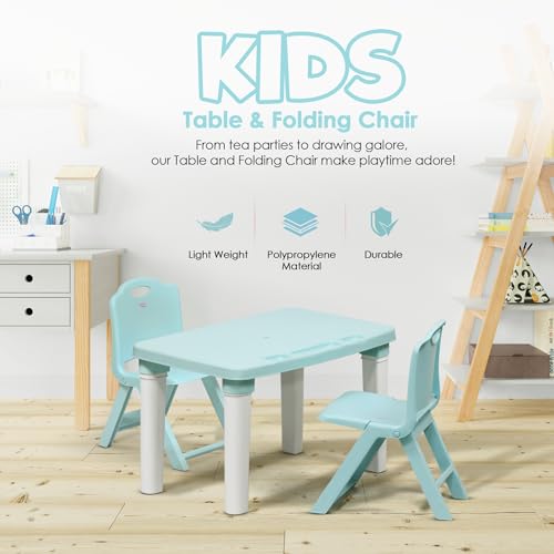 HAPPY BEAR Table and Folding Chair Set for Kids Strong & Durable Plastic Made Rectangle Table with Box Space for Stationery 3 Level Height Adjustable (T&F2-Blue) - Image 3