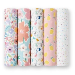 haus & kinder 100% Cotton Muslin Swaddle Wrap for New Born Baby | Pack of 5 (100×100 cm) | Baby Blanket & Swaddles for Newborn | Eleflora Collection