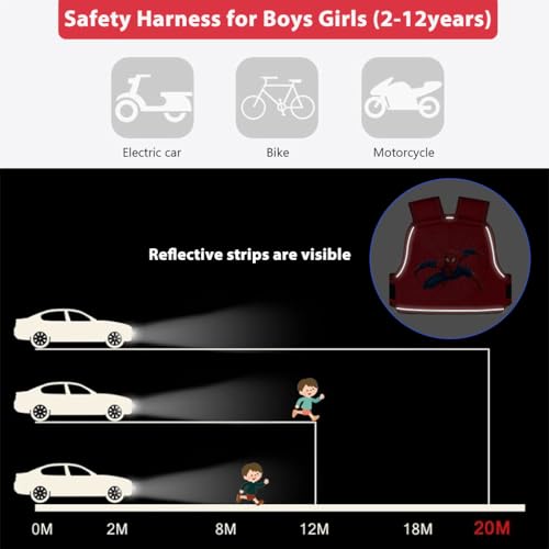 SNOWIE SOFT Spider Man Kids Safety Belt For Two Wheeler With Reflective Strips, Portable Car Seat Safety Belt For Kids Bike Scooty, Belt For Bike Ride Harness, Adjustable Safety Harness For Boys,Red - Image 4