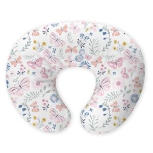 haus & kinder Baby Feeding Pillow for New Born Baby, Breastfeeding & Nursing Pillow with Removable Cover, Infant Support Cushion for 0–24 Months, Tummy Time Pillow (Butterfly Garden)
