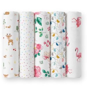 haus & kinder 100% Cotton Muslin Swaddle Wrap for New Born Baby | Pack of 5 (100×100 cm) | Baby Blanket & Swaddles for Newborn | Safari Squad Collection