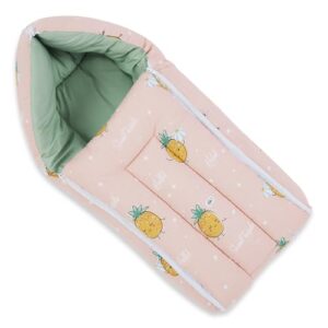 Haus & Kinder Cotton Poplin 3 in 1 Baby Carry Nest Cum Sleeping Bag-Perfect Size for Your Baby 67*30Cm, Portable baby Sleeping Nest Blue Color, Carry Nest for new Born baby to 6 Months,Pineapple Samba