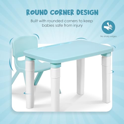 HAPPY BEAR Table and Chair Set for Kids Strong & Durable Plastic Made Rectangle Table with Box Space for Stationery 3 Level Height Adjustable (T&C2 - Blue) - Image 2