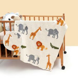 haus & kinder Knitted Baby Blanket, Soft Breathable Baby Blankets Newborn, Premium Baby Blanket for 0-2 Years, Cozy Blankets for Crib, Nursery & Stroller, New Born Baby Essentials | Jungle Party