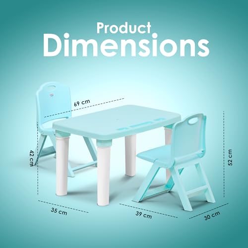 HAPPY BEAR Table and Folding Chair Set for Kids Strong & Durable Plastic Made Rectangle Table with Box Space for Stationery 3 Level Height Adjustable (T&F2-Blue) - Image 6