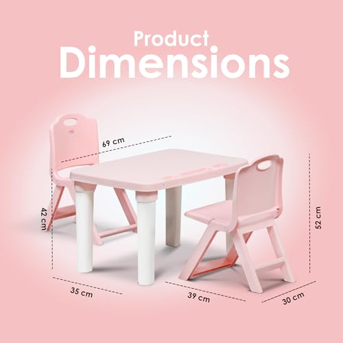 HAPPY BEAR Table and Folding Chair Set for Kids Strong & Durable Plastic Made Rectangle Table with Box Space for Stationery 3 Level Height Adjustable (T&F2-Pink) - Image 6