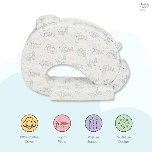 haus & kinder Baby Feeding Pillow for New Born Baby, Breastfeeding & Nursing Pillow with Removable Cover, Posture Support with Pocket, Adjustable Strap, 0–24 Months (Baby Ele) - Image 3