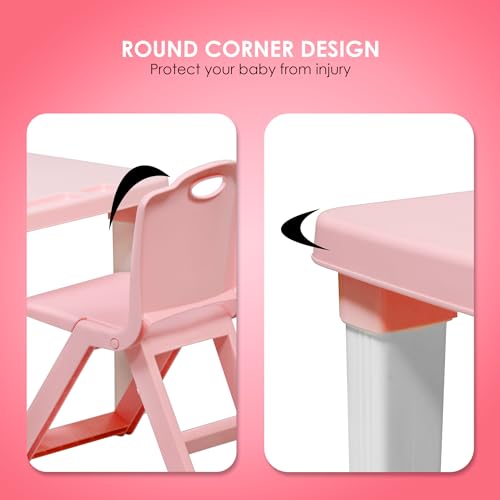 HAPPY BEAR Table and Folding Chair Set for Kids Strong & Durable Plastic Made Rectangle Table with Box Space for Stationery 3 Level Height Adjustable (Light Pink) - Image 4
