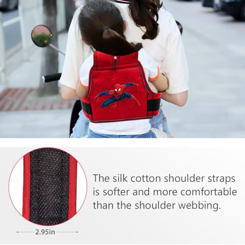 SNOWIE SOFT Spider Man Kids Safety Belt For Two Wheeler With Reflective Strips, Portable Car Seat Safety Belt For Kids Bike Scooty, Belt For Bike Ride Harness, Adjustable Safety Harness For Boys,Red - Image 5