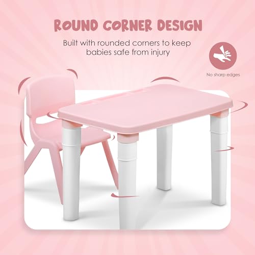 HAPPY BEAR Table and Chair Set for Kids Strong & Durable Plastic Made Rectangle Table with Box Space for Stationery 3 Level Height Adjustable (T&C2 - Pink) - Image 4