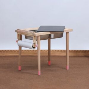 Ariro Montessori Sensory Play Table for Toddlers with 2 Stainless Steel Bins - Flisat Wooden Messy Activity Table with Blackboard Lid for Water, Sand & Art Play – Ideal for Home, Children (Pink)