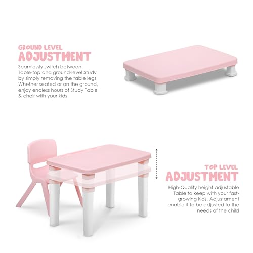 HAPPY BEAR Table and Chair Set for Kids Strong & Durable Plastic Made Rectangle Table with Box Space for Stationery 3 Level Height Adjustable (T&C2 - Pink) - Image 3