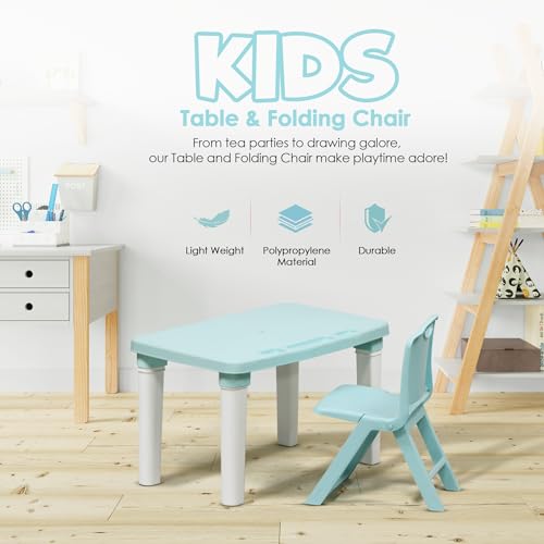 HAPPY BEAR Table and Folding Chair Set for Kids Strong & Durable Plastic Made Rectangle Table with Box Space for Stationery 3 Level Height Adjustable (Light Blue) - Image 5