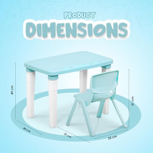 HAPPY BEAR Table and Chair Set for Kids Strong & Durable Plastic Made Rectangle Table with Box Space for Stationery 3 Level Height Adjustable (Blue) - Image 3