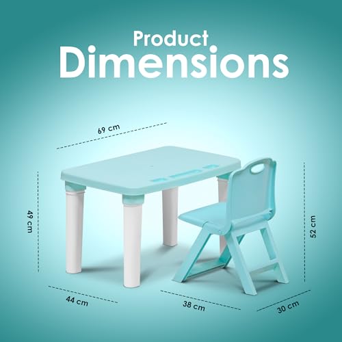 HAPPY BEAR Table and Folding Chair Set for Kids Strong & Durable Plastic Made Rectangle Table with Box Space for Stationery 3 Level Height Adjustable (Light Blue) - Image 3