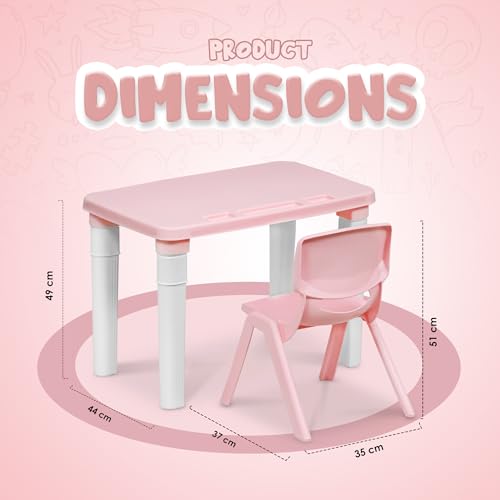 HAPPY BEAR Table and Chair Set for Kids Strong & Durable Plastic Made Rectangle Table with Box Space for Stationery 3 Level Height Adjustable (Pink) - Image 3
