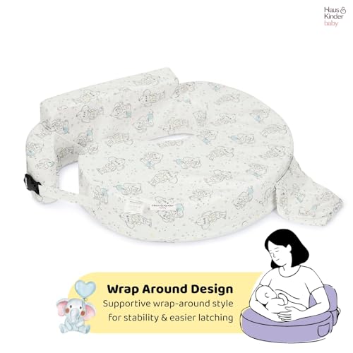 haus & kinder Baby Feeding Pillow for New Born Baby, Breastfeeding & Nursing Pillow with Removable Cover, Posture Support with Pocket, Adjustable Strap, 0–24 Months (Baby Ele) - Image 4