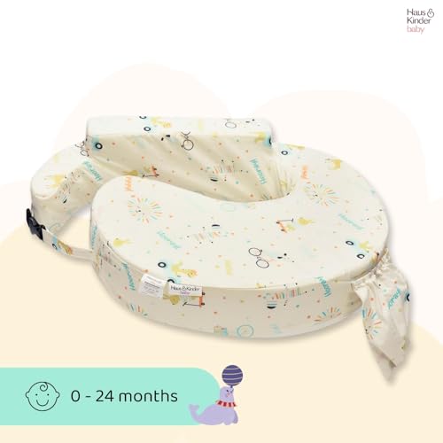 haus & kinder Baby Feeding Pillow for New Born Baby, Breastfeeding & Nursing Pillow with Removable Cover, Posture Support with Pocket, Adjustable Strap, 0–24 Months (Animal Circus) - Image 2