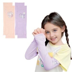 SNOWIE SOFT® 2 Pairs Sanrio Cooling UV Protection Arm Sleeves for Kids Girls Aged 7-12, Kuromi & Kitty Hand Cover Arm Sleeves for Kids, 13.3 Inches Cute Breathable Outdoor Arm Sleeves for Girls