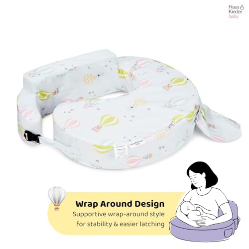 haus & kinder Baby Feeding Pillow for New Born Baby, Breastfeeding & Nursing Pillow with Removable Cover, Posture Support with Pocket, Adjustable Strap, 0–24 Months (Hot Air Balloon) - Image 4