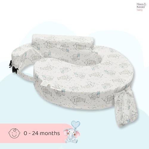 haus & kinder Baby Feeding Pillow for New Born Baby, Breastfeeding & Nursing Pillow with Removable Cover, Posture Support with Pocket, Adjustable Strap, 0–24 Months (Baby Ele) - Image 2