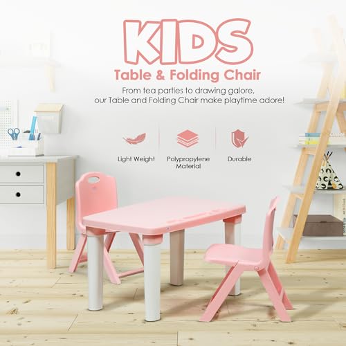 HAPPY BEAR Table and Folding Chair Set for Kids Strong & Durable Plastic Made Rectangle Table with Box Space for Stationery 3 Level Height Adjustable (T&F2-Pink) - Image 3