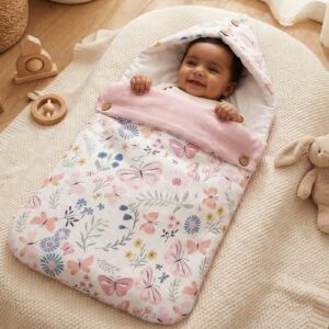 haus & kinder 3 in 1 Baby Sleeping Bag & Carry Nest | Cotton Bedding Set for Infants & New Born Baby | Portable/Travel & Skin Friendly | 0-6 Months (Butterfly Garden)