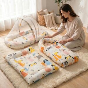 StarAndDaisy Baby Bedding Set for New Born with Sleeping Bag, Mosquito Net & Bedding Set | Baby Sleeping Bag for New Born | Baby Nest.