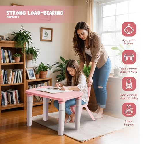 HAPPY BEAR Table and Chair Set for Kids Strong & Durable Plastic Made Rectangle Table with Box Space for Stationery 3 Level Height Adjustable (Pink) - Image 8