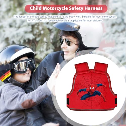 SNOWIE SOFT Spider Man Kids Safety Belt For Two Wheeler With Reflective Strips, Portable Car Seat Safety Belt For Kids Bike Scooty, Belt For Bike Ride Harness, Adjustable Safety Harness For Boys,Red - Image 3