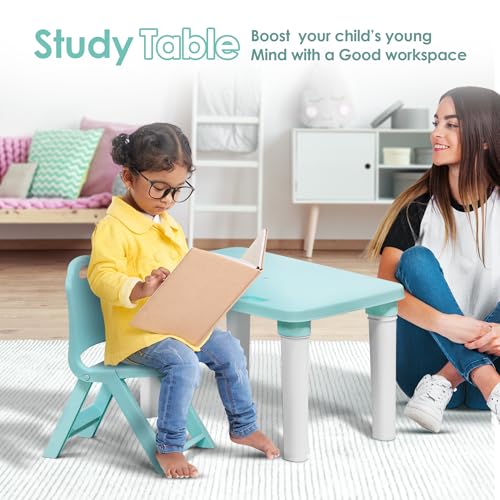 HAPPY BEAR Table and Folding Chair Set for Kids Strong & Durable Plastic Made Rectangle Table with Box Space for Stationery 3 Level Height Adjustable (T&F2-Blue) - Image 2