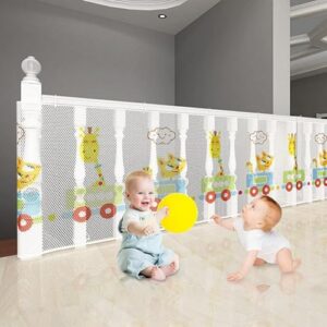 SNOWIE SOFT® 14.7 * 2.59ft Baby Safety Net Guards Stairway Rail Net Thicken Polyester Baby Safety Products for Home with 55 Nylon Zip Ties Ropes Baby Safety Net for Stairway, Patios, Balcony