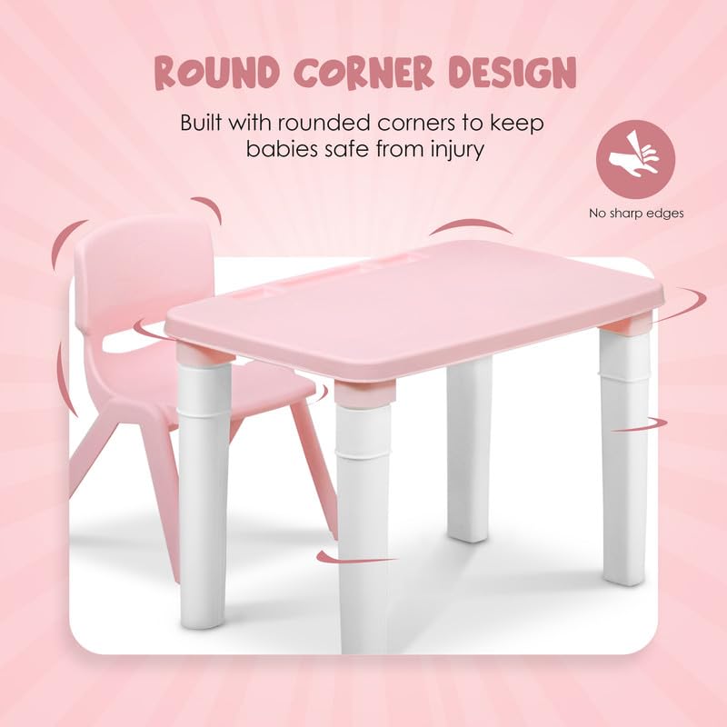 HAPPY BEAR Table and Chair Set for Kids Strong & Durable Plastic Made Rectangle Table with Box Space for Stationery 3 Level Height Adjustable (Pink) - Image 4