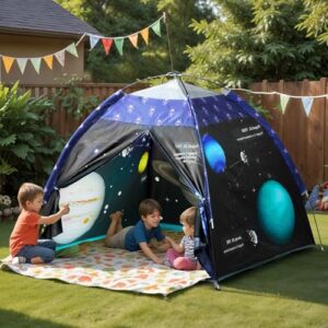 Happy Bear Kids Play Tent House | Foldable & Lightweight Indoor/Outdoor Playhouse | Water-Repellent, Easy Assembly & Portable Storage Pouch | Ideal for 2+ Years Boys & Girls (Planet)