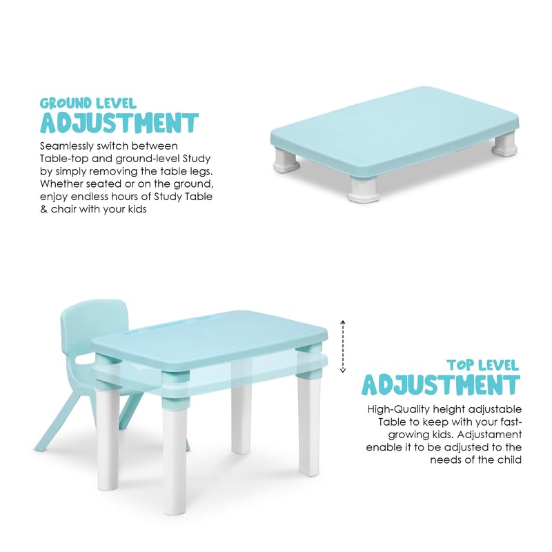 HAPPY BEAR Table and Chair Set for Kids Strong & Durable Plastic Made Rectangle Table with Box Space for Stationery 3 Level Height Adjustable (Blue) - Image 2