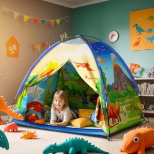 Happy Bear Kids Play Tent House | Foldable & Lightweight Indoor/Outdoor Playhouse | Water-Repellent, Easy Assembly & Portable Storage Pouch | Ideal for 2+ Years Boys & Girls (Dinosaur)