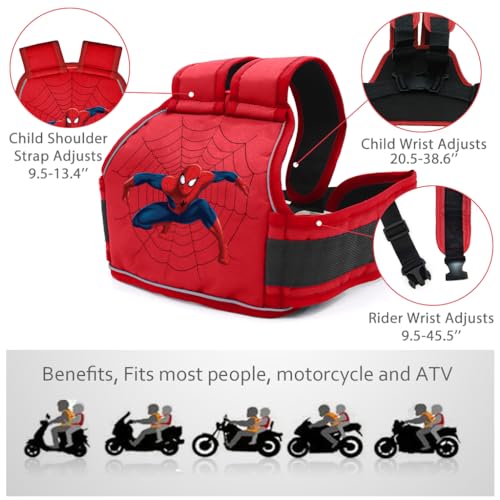 SNOWIE SOFT Spider Man Kids Safety Belt For Two Wheeler With Reflective Strips, Portable Car Seat Safety Belt For Kids Bike Scooty, Belt For Bike Ride Harness, Adjustable Safety Harness For Boys,Red - Image 2