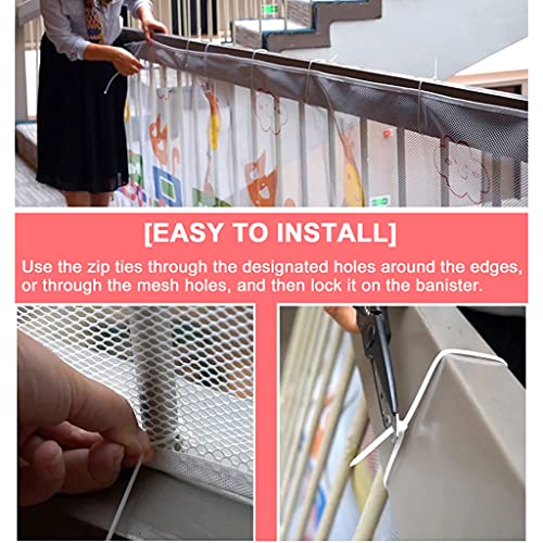 SNOWIE SOFT® Baby Safety Net for Balcony Baby Protection Stairway Baby Safety Gate Protector with 25 Nylon Ropes and 15 Plastic Buckle Safety Banister Stair Mesh for Baby Toddler Decent Mesh Fabric - Image 6