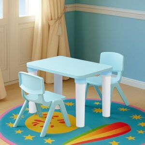 HAPPY BEAR Table and Chair Set for Kids Strong & Durable Plastic Made Rectangle Table with Box Space for Stationery 3 Level Height Adjustable (T&C2 - Blue)